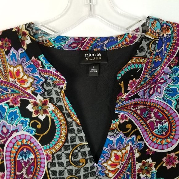 KAREN KANE A-line Dress Long Sheer Sleeves Cold Shoulder Paisley Women's size 8 - Picture 2 of 6